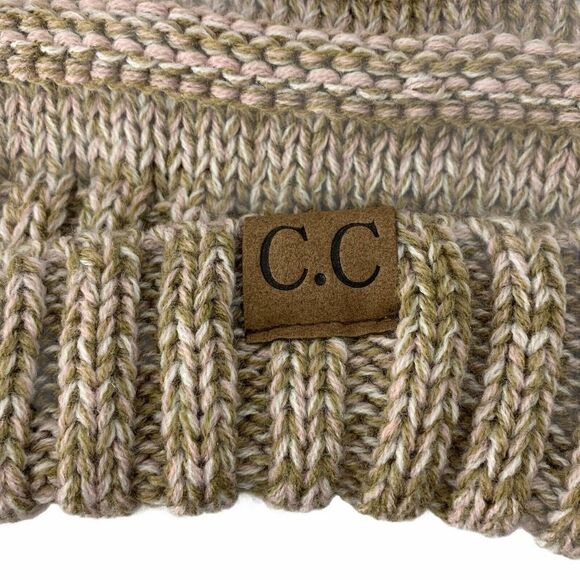 CC Beanie Tan Chunky Knit Cuffed Slouchy Cute One Size Womens Winter Fall Hat - Picture 3 of 4